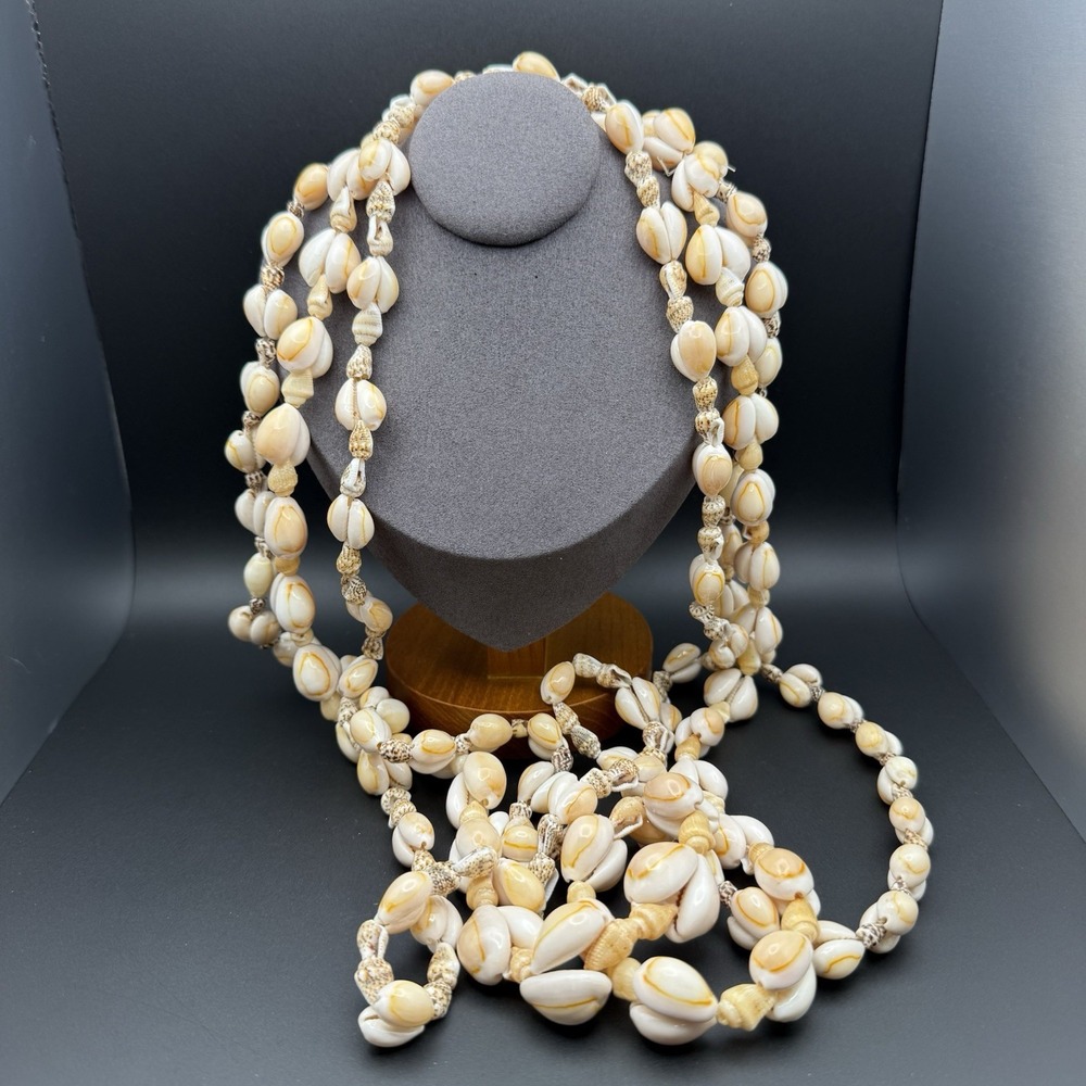 Vintage Natural Cowrie Shell Necklace Lot 3 Layered Bohemian Statement 18in